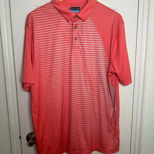 PGA TOUR Striped Orange Pink Mens Golf Polo Shirt Large Athletic Activewear